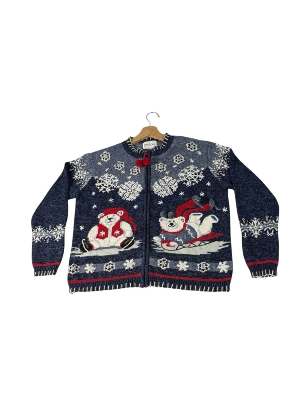Vintage 90s Y2K Carly St Claire Polar Bear Christmas Sweater Cardigan L